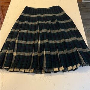 Vintage Reversible Plaid Pleated Skirt - Green and Black